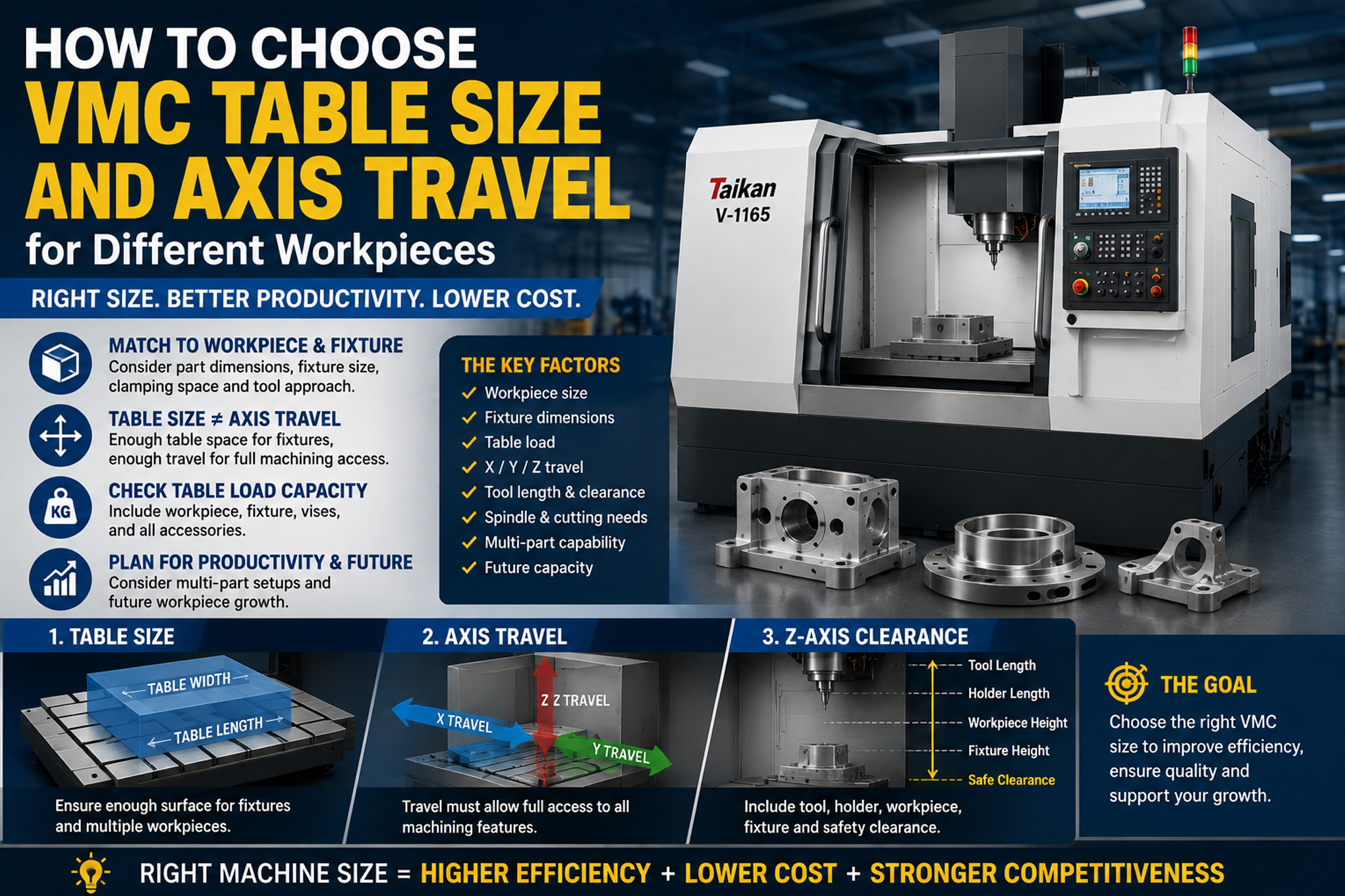How to Choose VMC Table Size and Axis Travel for Different Workpieces